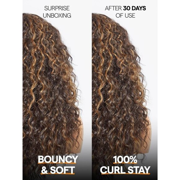 Shaggy Curly Wig with Bangs, Remy Hair Blend & Realistic Scalp Brown Hairs - Picture 5 of 6